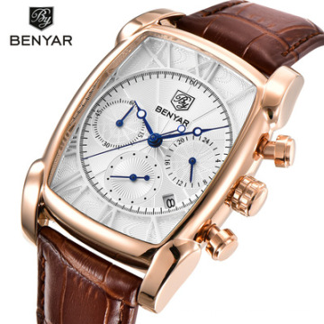 Venta caliente benyar 5113 reloj para hombre moda multifuncional relojes de cuarzo relojes de pulsera de cuero genuino a prueba de agua al por mayor